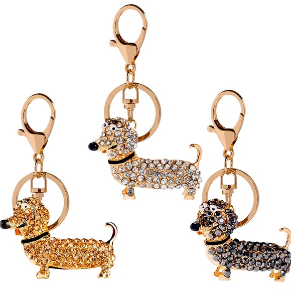 Dachshund Bag Charm Key Chain Crystals Studded BLING Gold! $4.99 ships :> - Picture 3 of 3